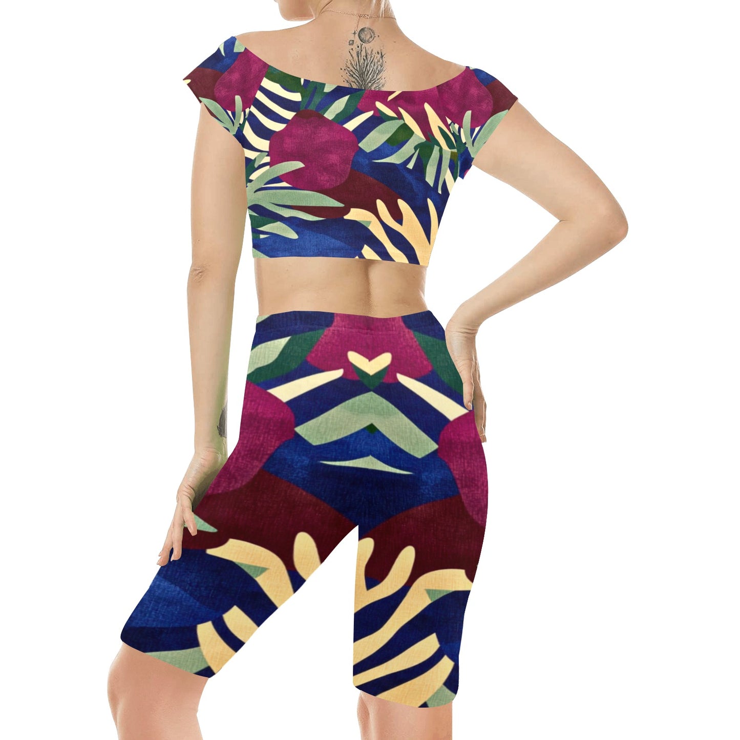 Burgundy and Blue Camo Yoga Set Women's Crop Top Yoga Set