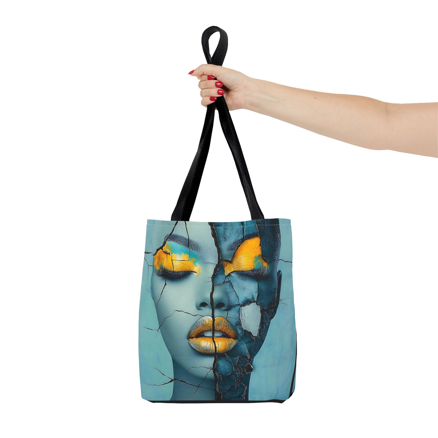 Artistic Cracked Face Tote Bag, Trendy Canvas Bag, Unique Gift for Art Lovers, Fashionable Beach Bag, Stylish Shopping Bag, Cool