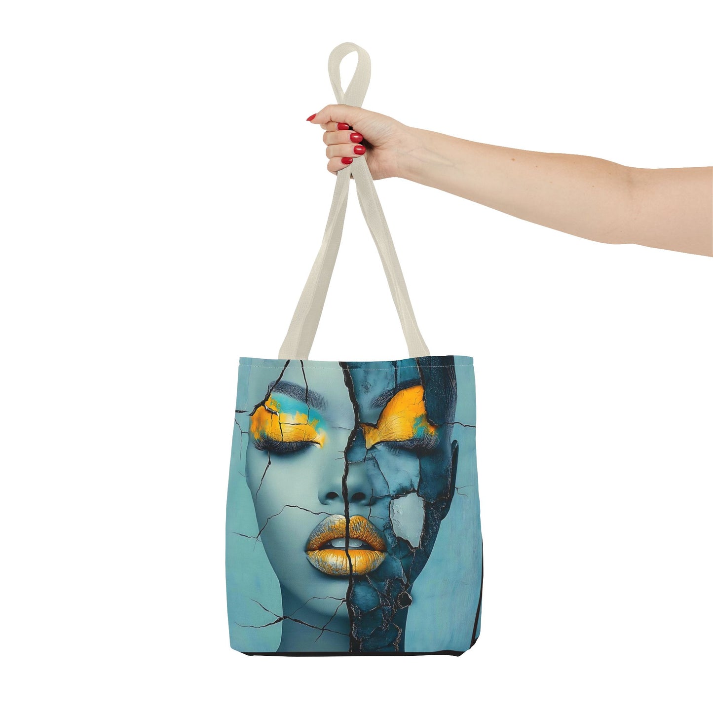 Artistic Cracked Face Tote Bag, Trendy Canvas Bag, Unique Gift for Art Lovers, Fashionable Beach Bag, Stylish Shopping Bag, Cool