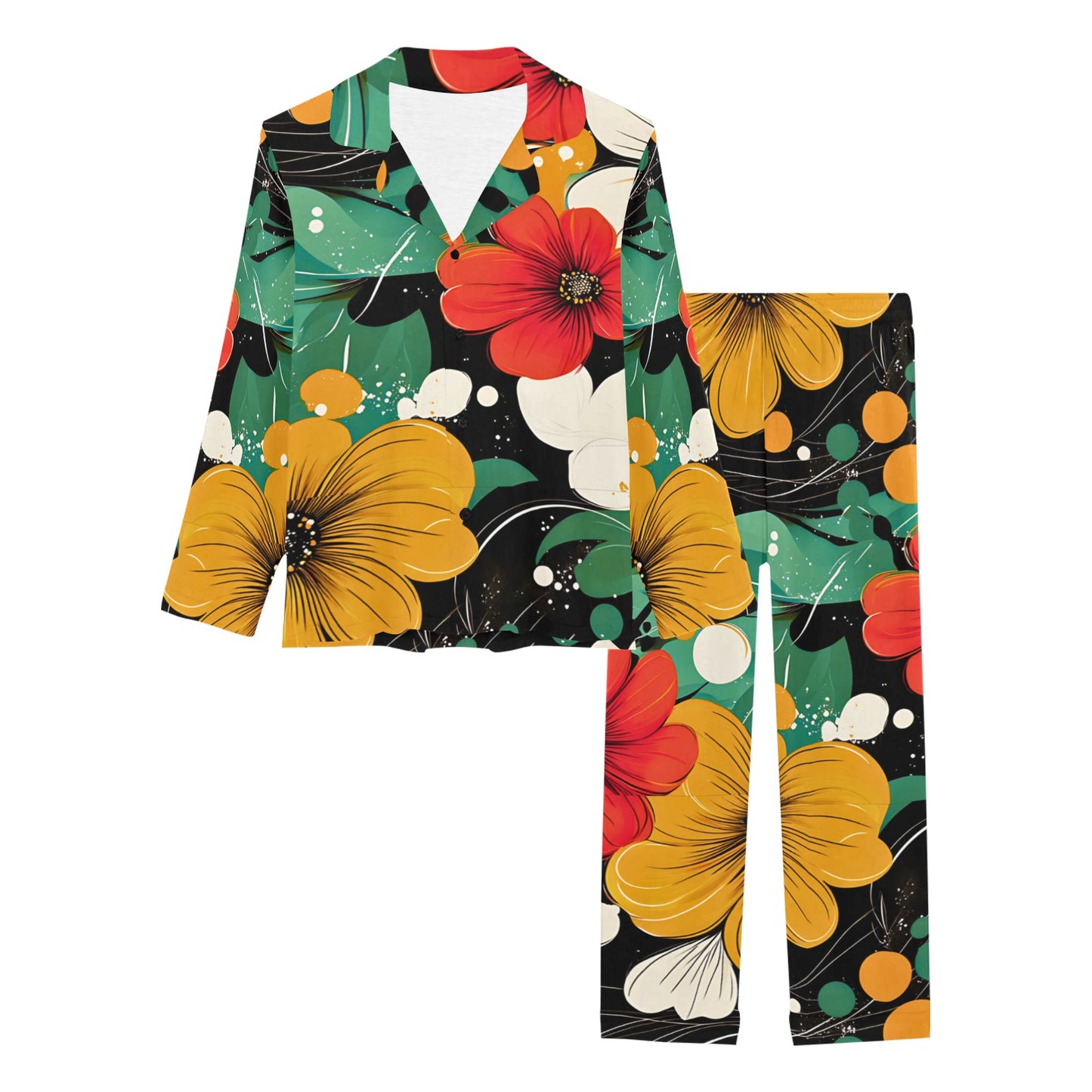 Floral Pattern Women's Long Pajama Set