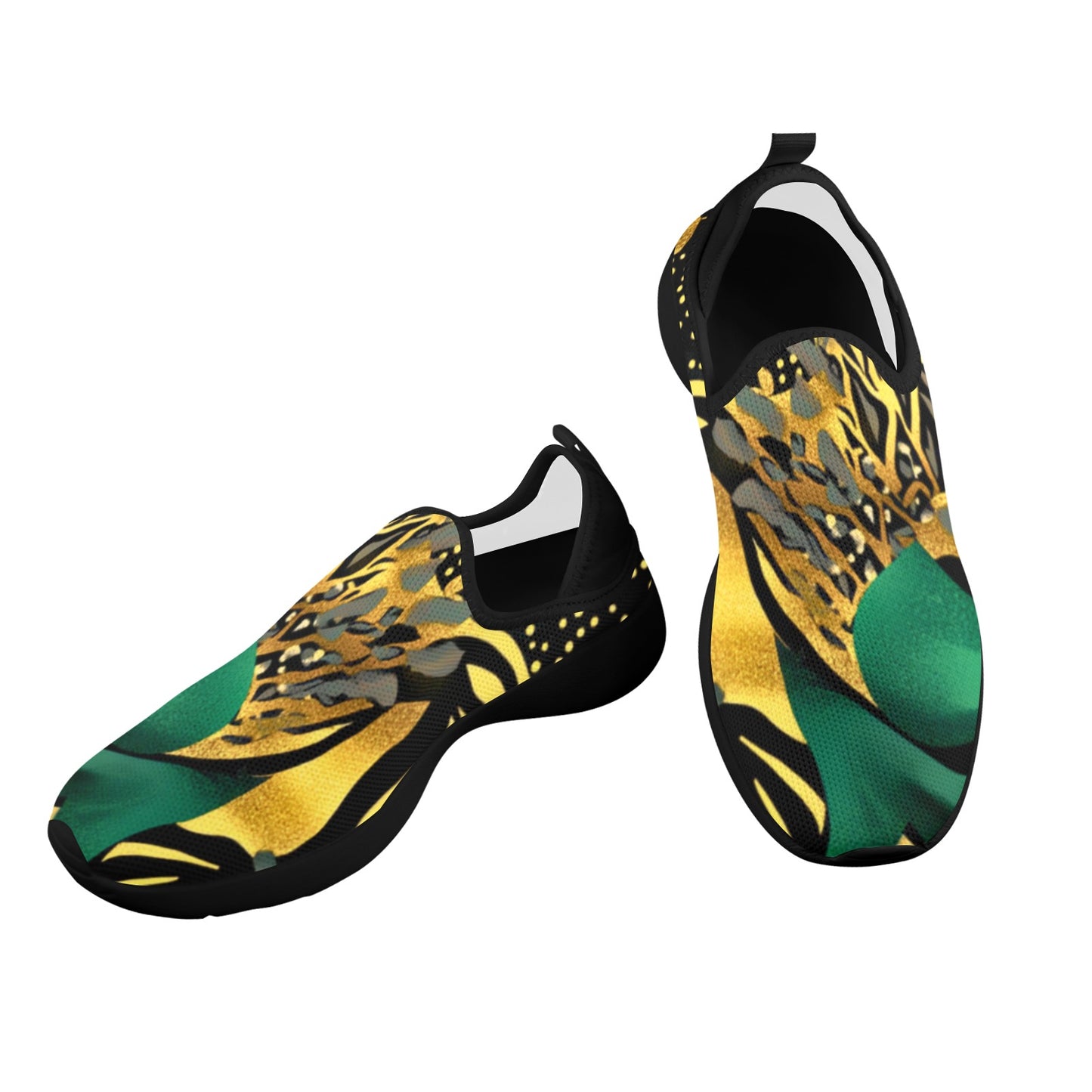 Golden Zebra Green Camo Pattern Women's Fly Weave Drop-In Heel Sneakers Fly Weave Drop-in Heel Sneakers for Women (Model 02002)