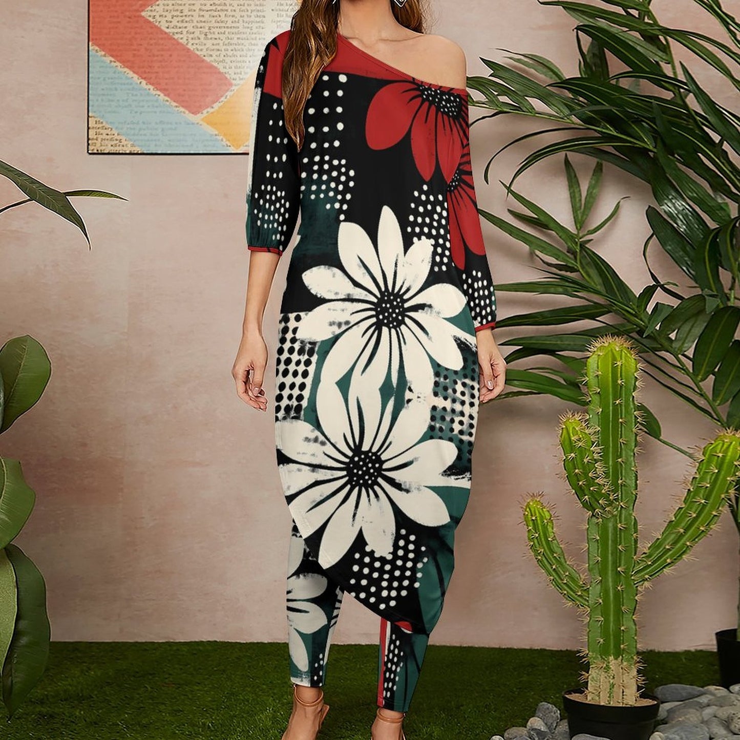 Diagonal shoulder two piece set Women's Off Shoulder Two-piece Set