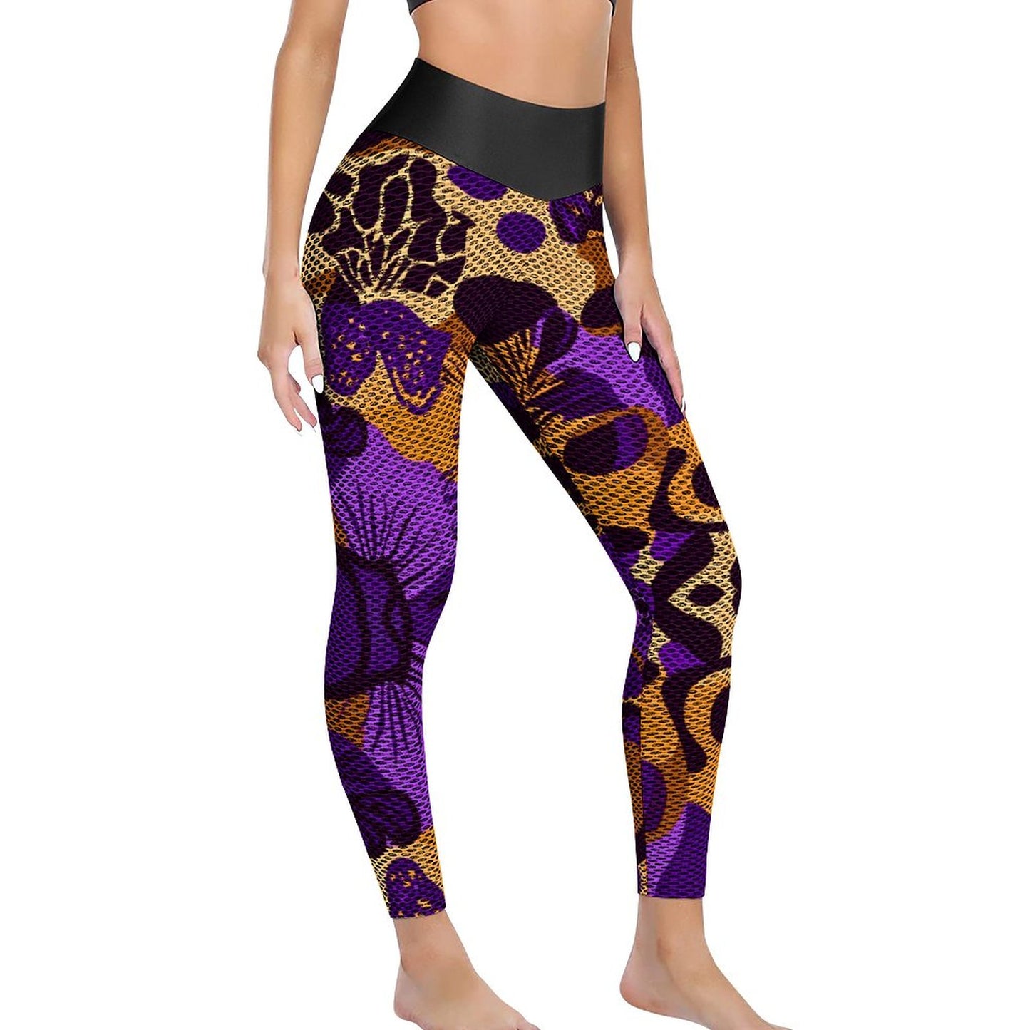 Custom Printed Honeycomb Textured Yoga Pants for Women (All-Over Printing)