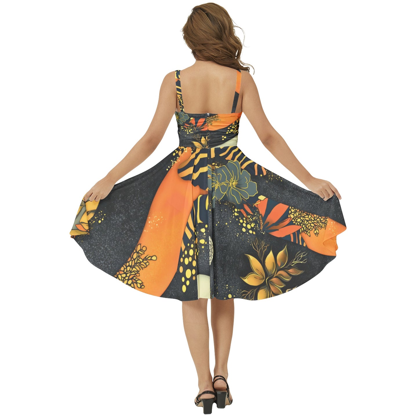 Sleeveless Square Neck Flare Hem Midi Dress