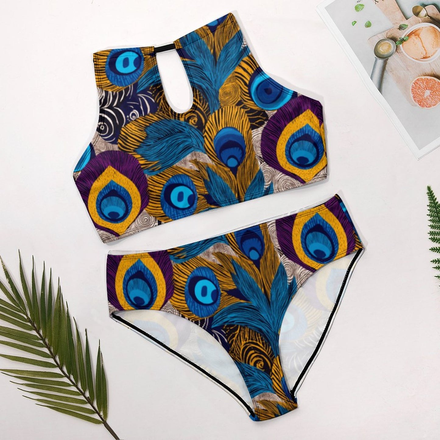 Women's Two piece Swimsuit with High Neck Halter Top BK2040 (All-Over Printing)