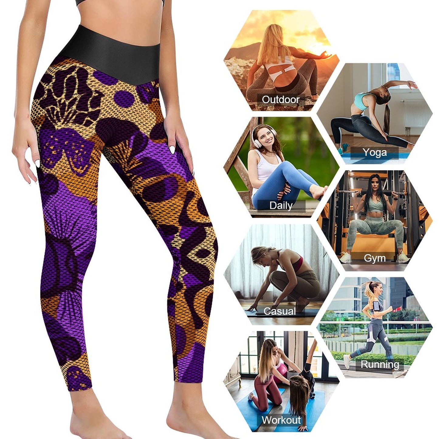 Custom Printed Honeycomb Textured Yoga Pants for Women (All-Over Printing)