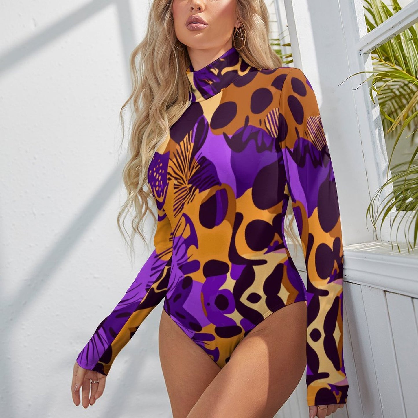 High-collar Long-sleeve Bodysuit NZ056 (All-Over Printing)