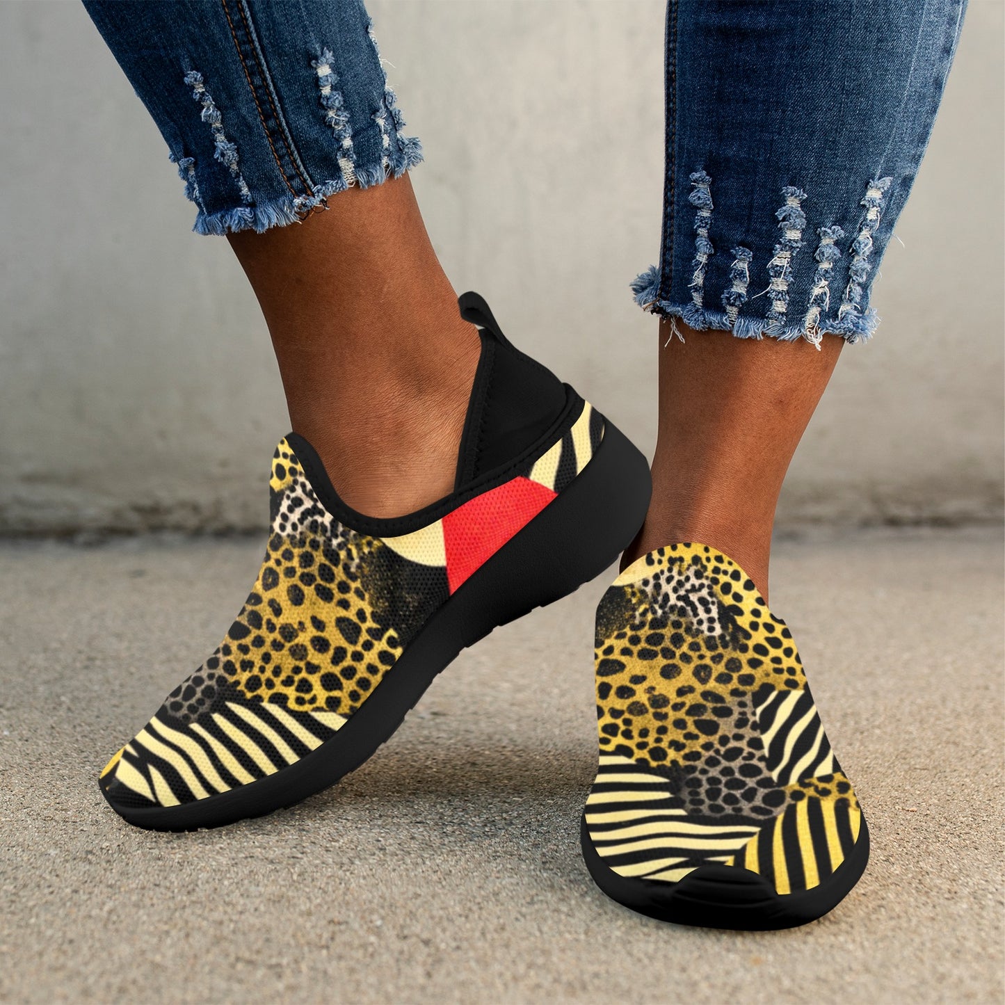 Golden Zebra Women's Fly Weave Drop-In Heel Sneakers Fly Weave Drop-in Heel Sneakers for Women (Model 02002)