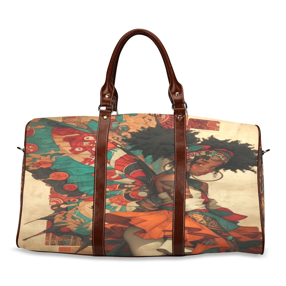 AfroCentric Butterfly Winged Ballerinas Large Capacity Travel Bag-Small (Brown Long Patch) (1736) Waterproof Travel Bag/Small (Model 1639)