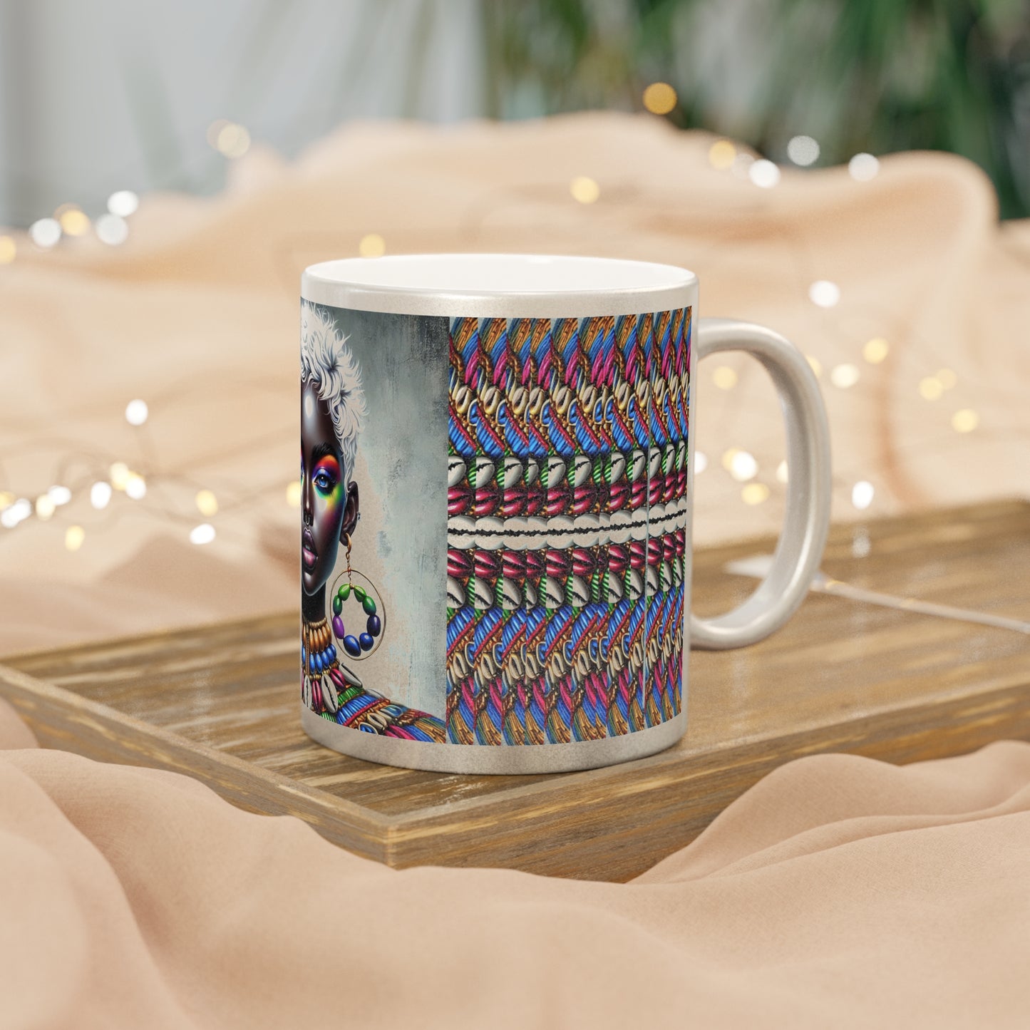 Vibrant African Art Metallic Mug - Silver/Gold