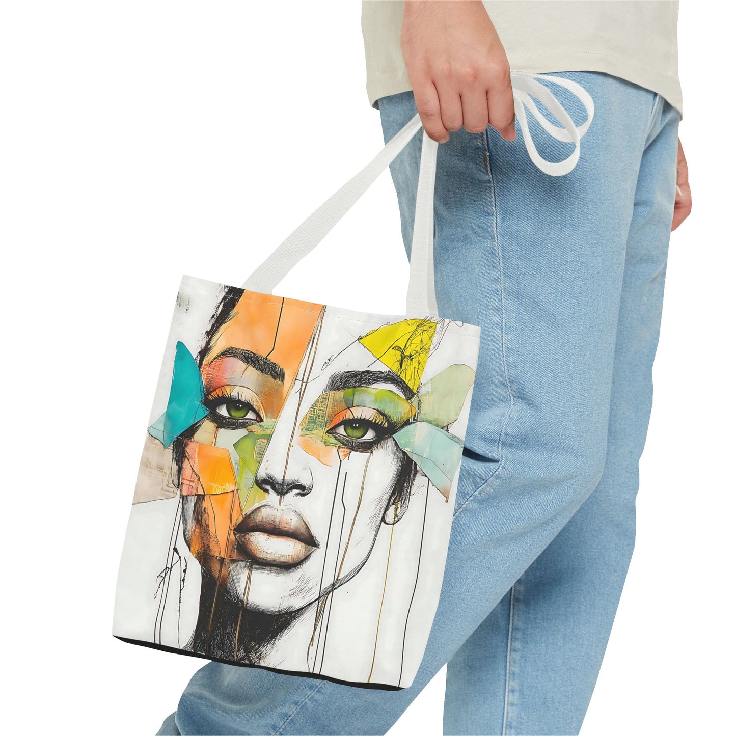 Artistic Abstract Face Tote Bag, Trendy Canvas Bag, Unique Gift for Art Lovers, Fashionable Beach Bag, Stylish Shopping Bag, Cool