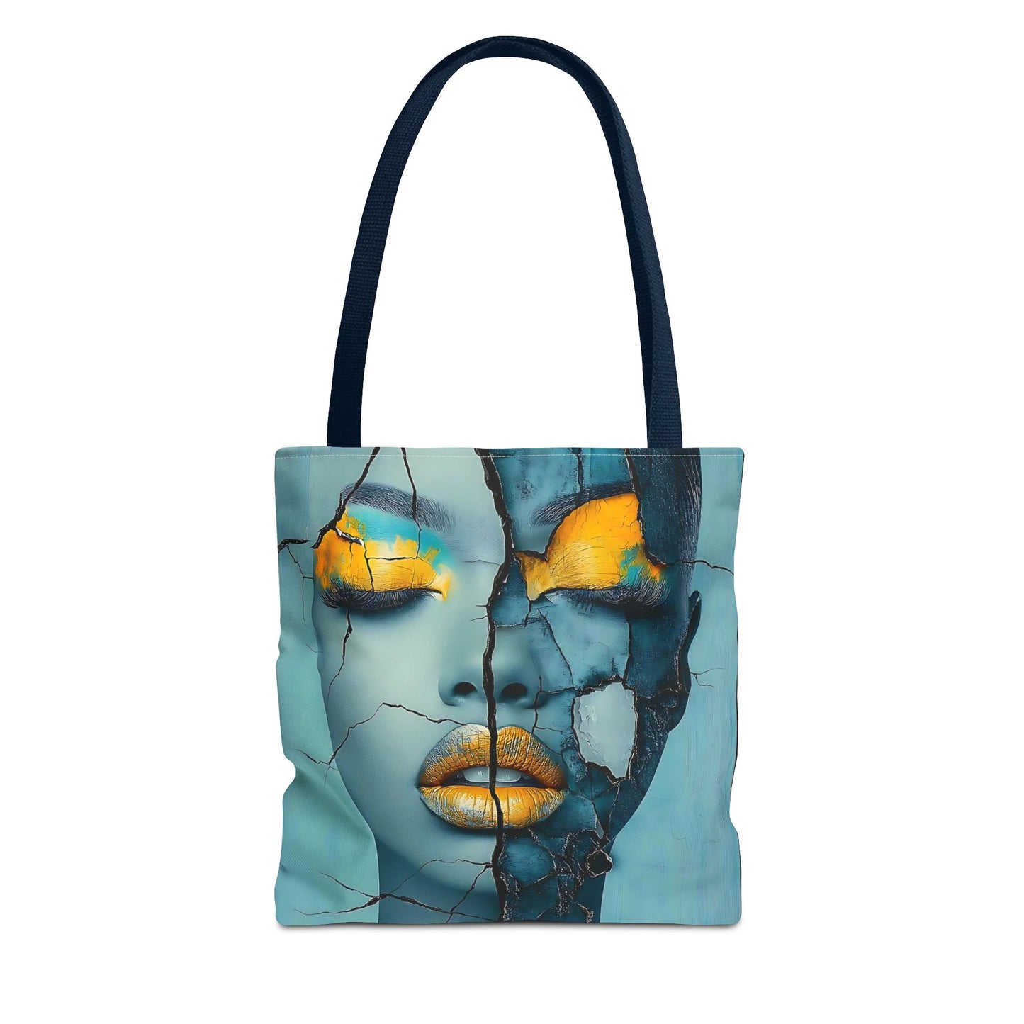 Artistic Cracked Face Tote Bag, Trendy Canvas Bag, Unique Gift for Art Lovers, Fashionable Beach Bag, Stylish Shopping Bag, Cool