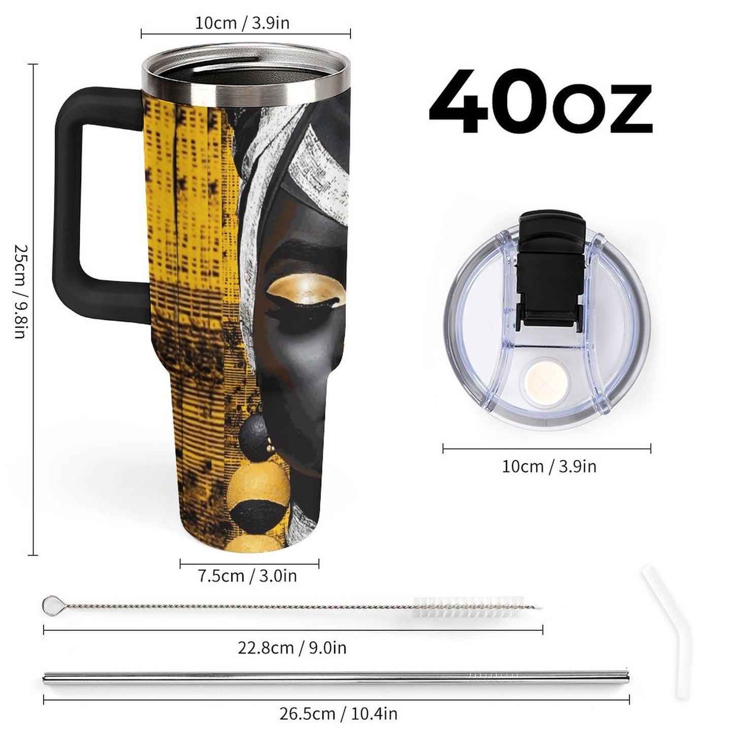 40oz Insulated Tumbler with Handle and Straw