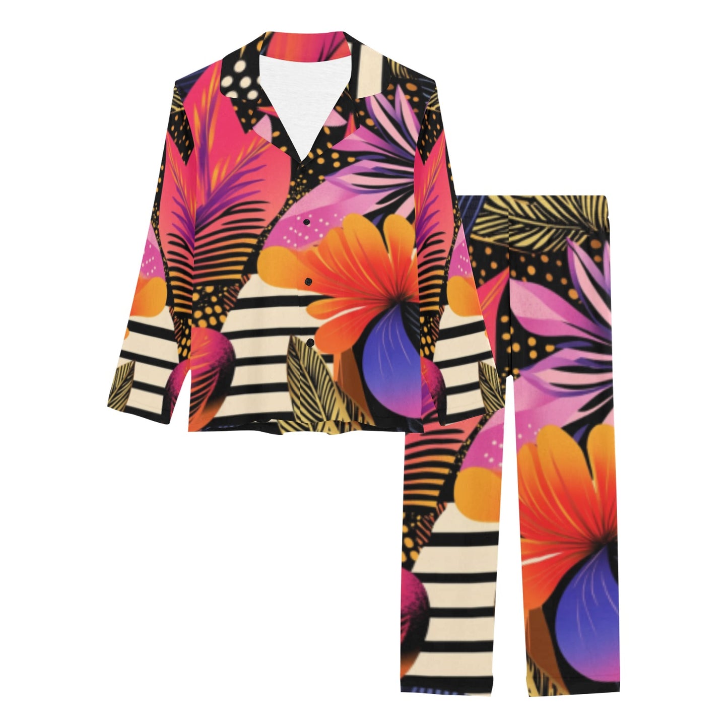 Neon Colors Pink, Blue, Orange, Yellow Women's Pajama Set Women's Long Pajama Set