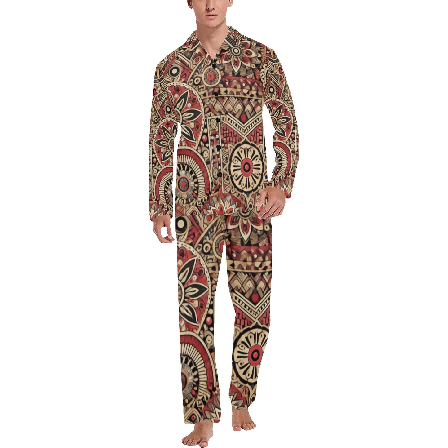 Abstract Pattern Men's Pajama Set Men's V-Neck Long Pajama Set
