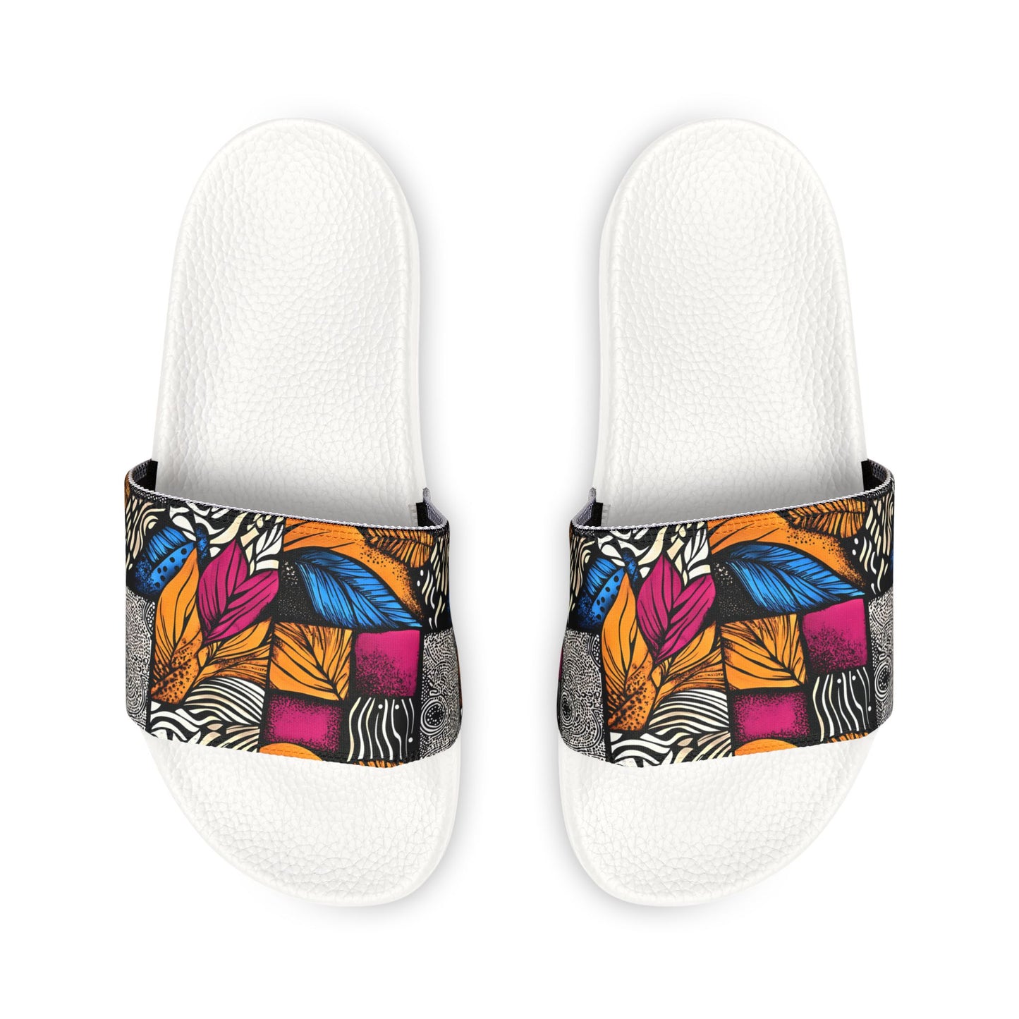 Floral and Feathers Pattern Womens Removable-Strap Beach and Indoor Sandals