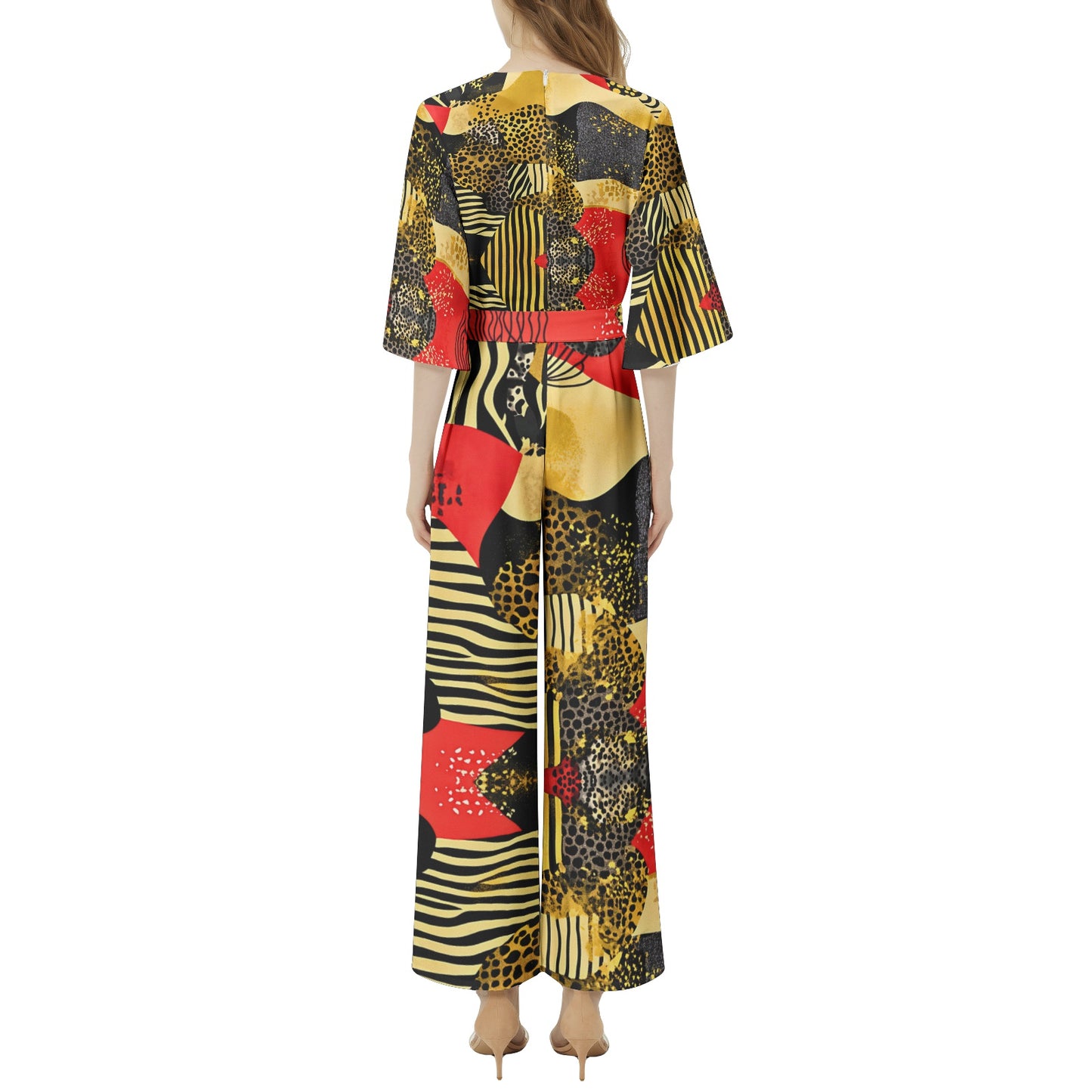 Dolman Sleeve Belted Wide Leg Jumpsuit