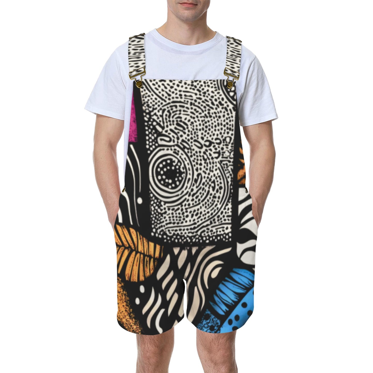 Geometric Pattern Jumper Unisex Shorts Suspender Jumpsuit (Model L78)