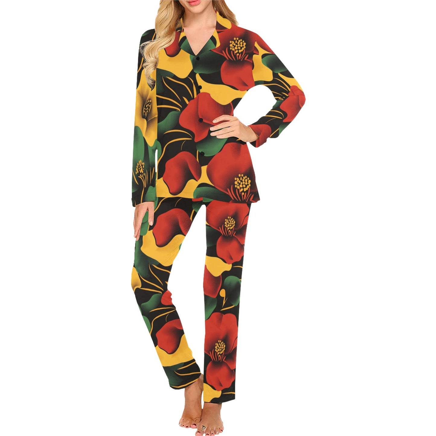 Floral Pattern Women's Pajama Set Women's Long Pajama Set