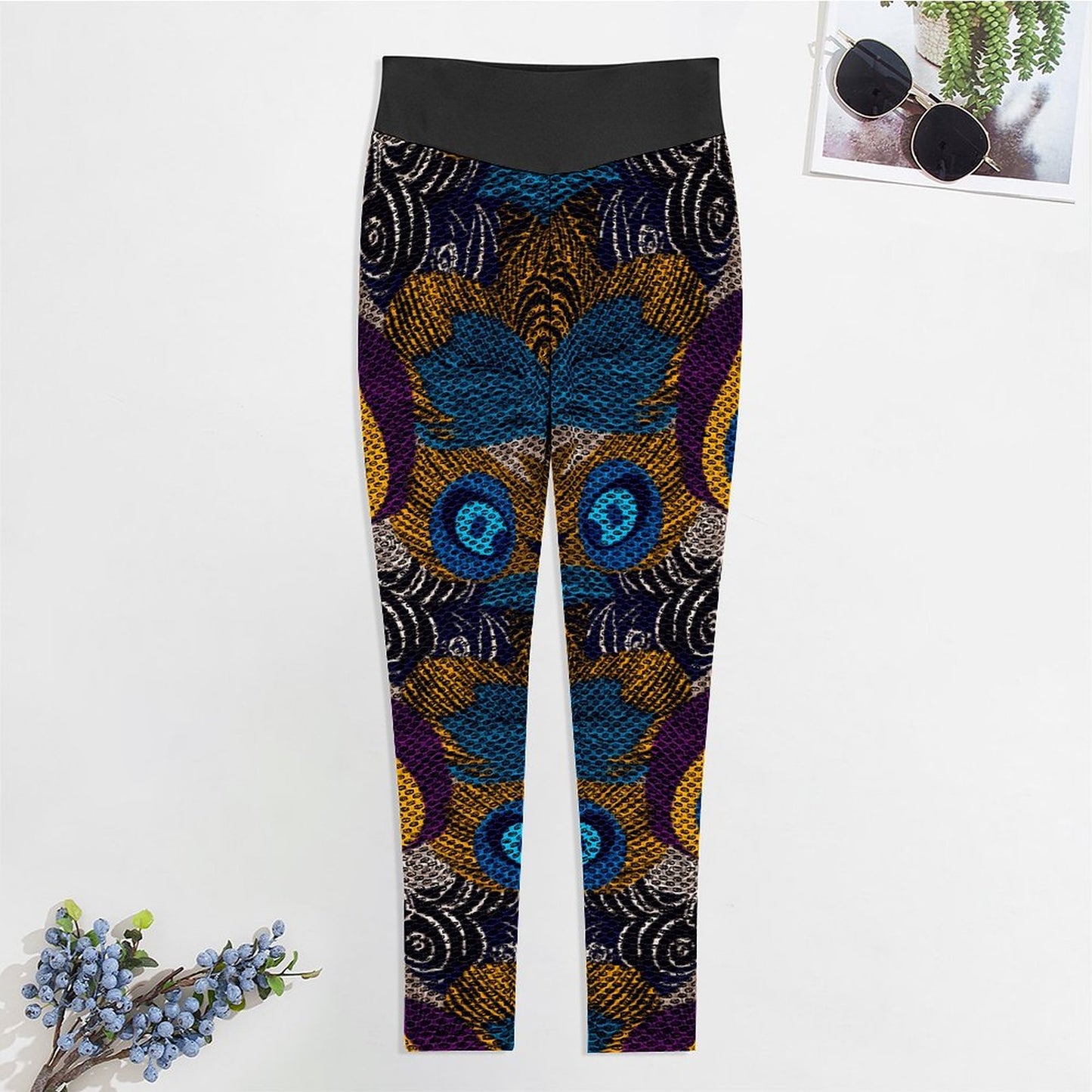 Custom Printed Honeycomb Textured Yoga Pants for Women (All-Over Printing)