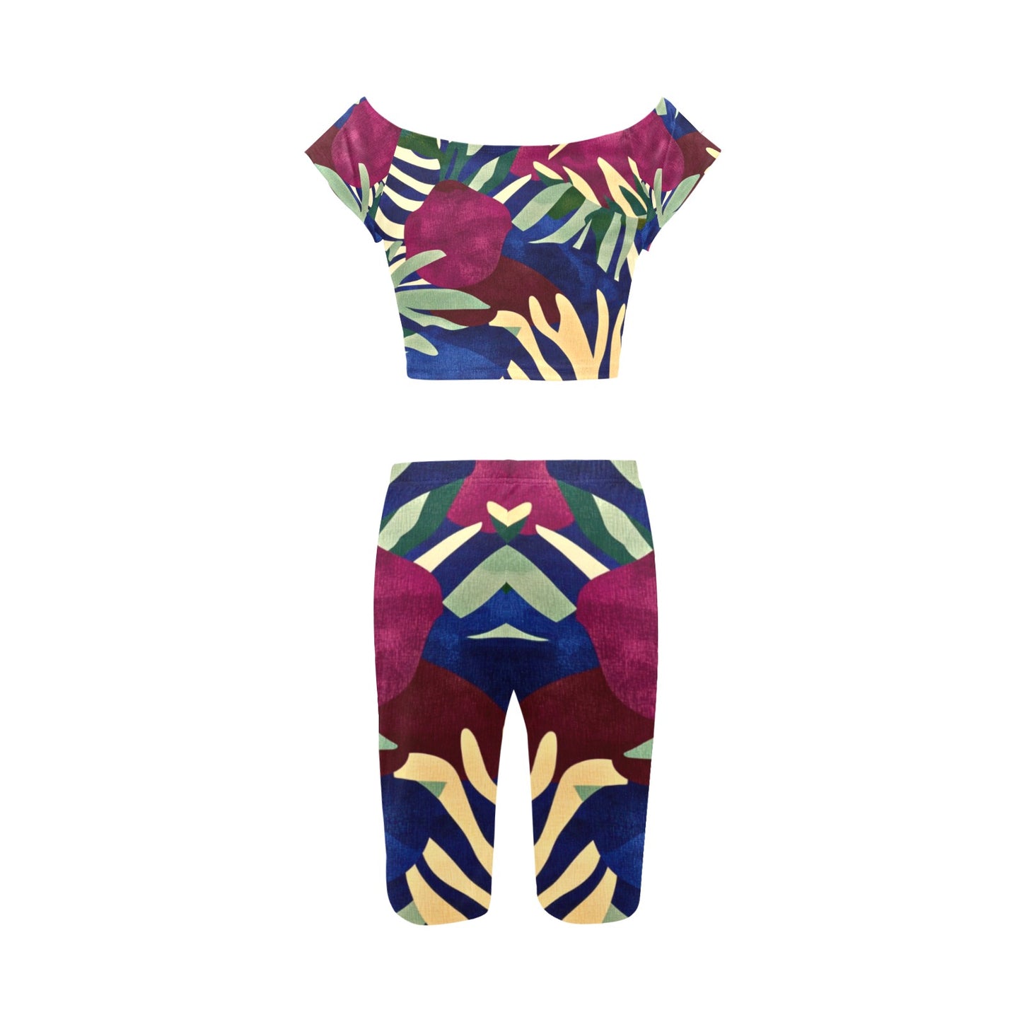 Burgundy and Blue Camo Yoga Set Women's Crop Top Yoga Set