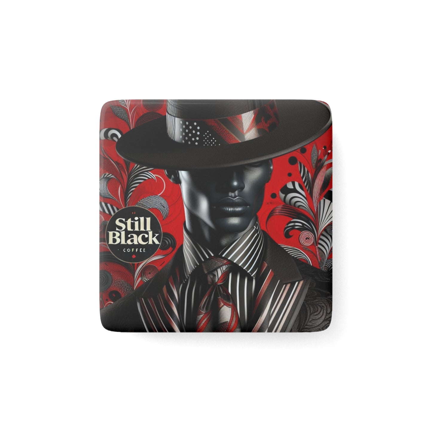 Still Black Porcelain Magnet, Square #SB11