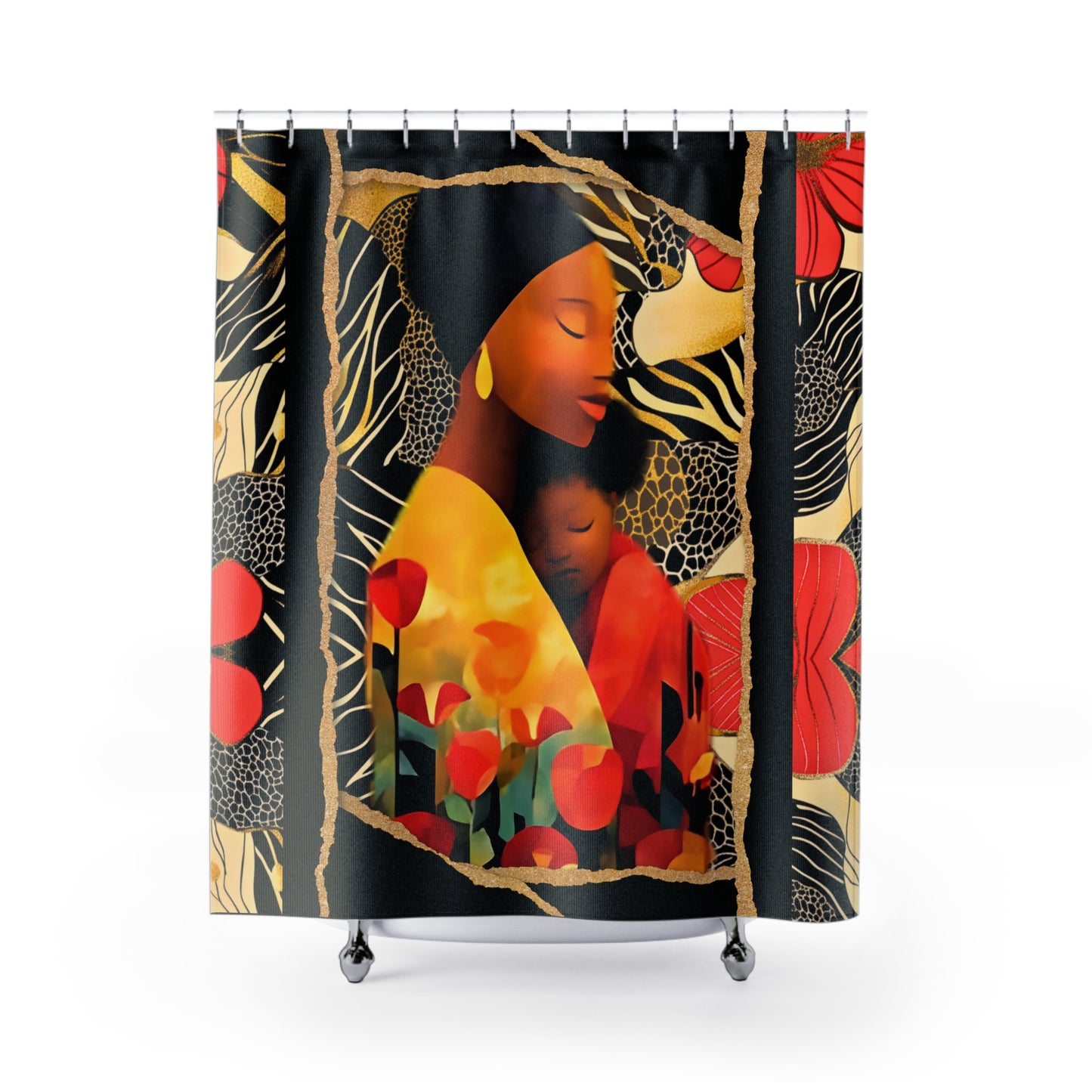 Zebra and Afrocentric Inspired Pattern Mother and Child Shower Curtains, Bathroom Decor, Tribal Design Bath Curtain, Unique Home Decoration,