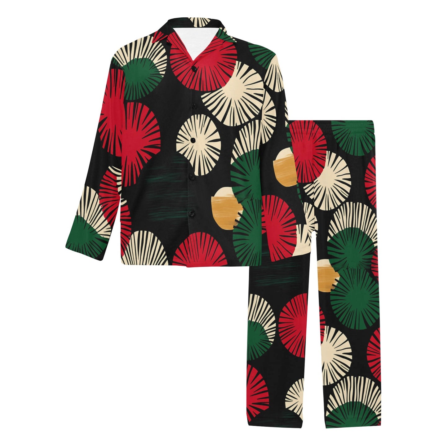 Circle Pattern Men's Pajama Set Men's V-Neck Long Pajama Set