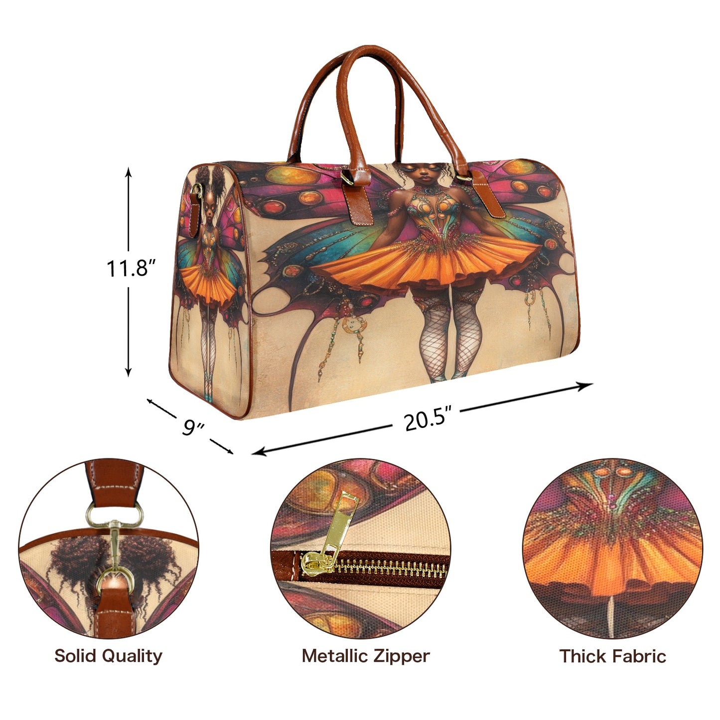 AfroCentric Butterfly Winged Ballerinas Large Capacity Travel Bag-Large (Brown Short Patch) (1737) Large Capacity Travel Bag-Large (Brown Short Patch) (1737)