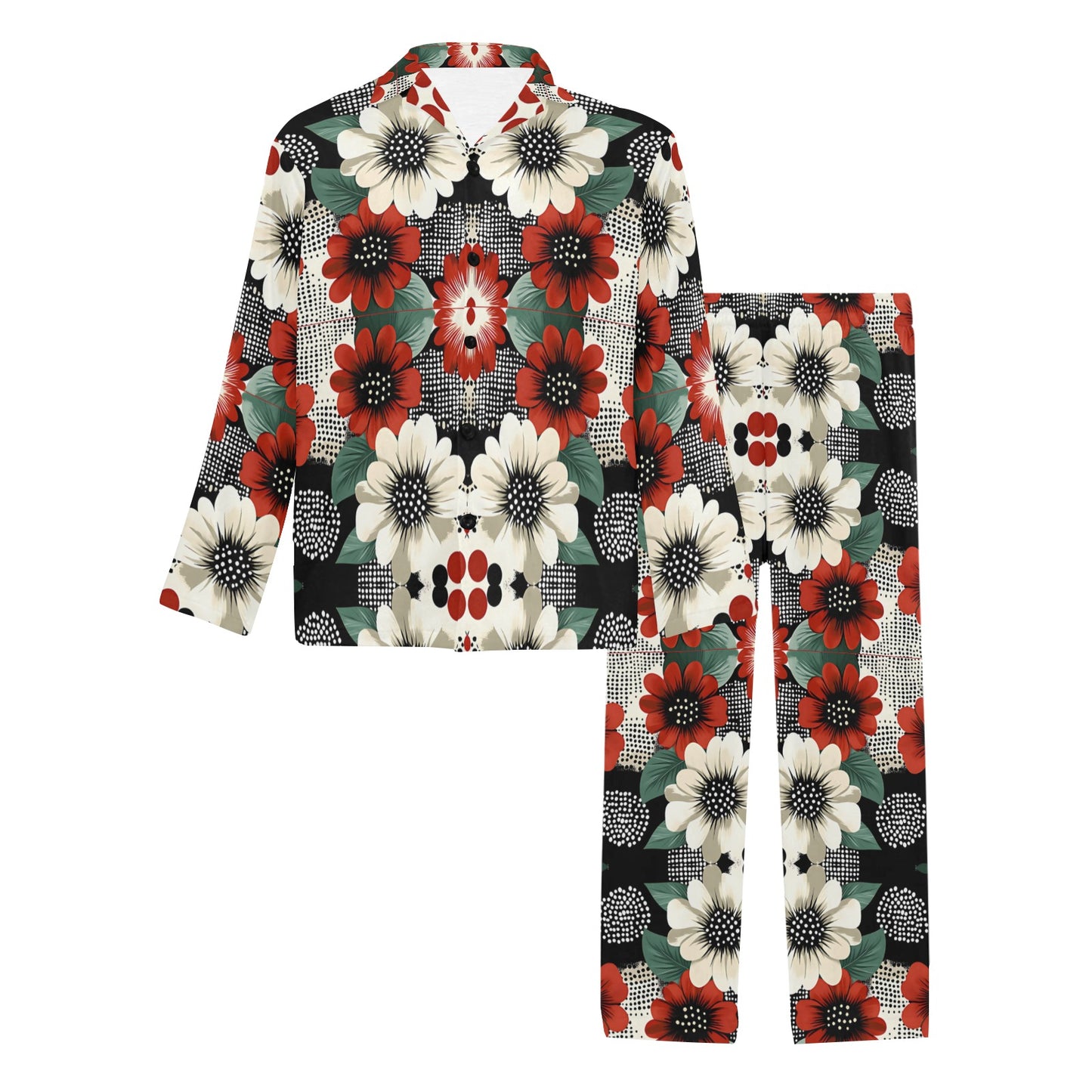 Floral Pattern Men's Pajama Set Men's V-Neck Long Pajama Set