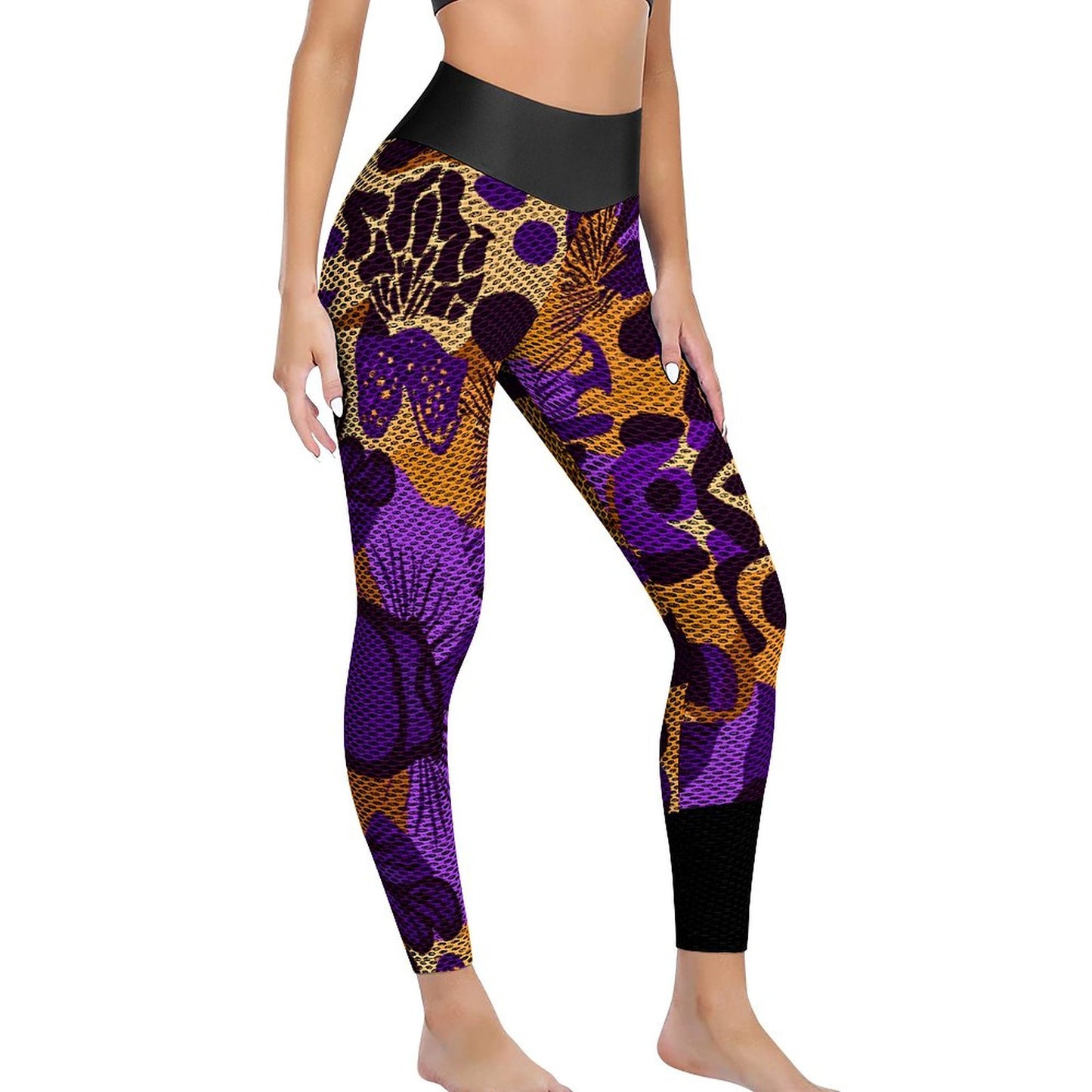 Custom Printed Honeycomb Textured Yoga Pants for Women (All-Over Printing)