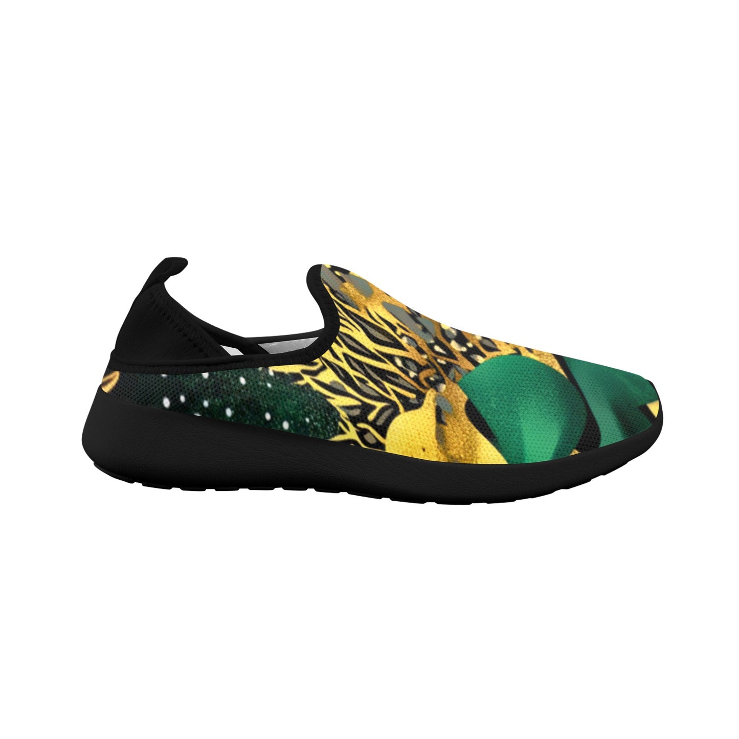 Golden Zebra Green Camo Pattern Women's Fly Weave Drop-In Heel Sneakers Fly Weave Drop-in Heel Sneakers for Women (Model 02002)