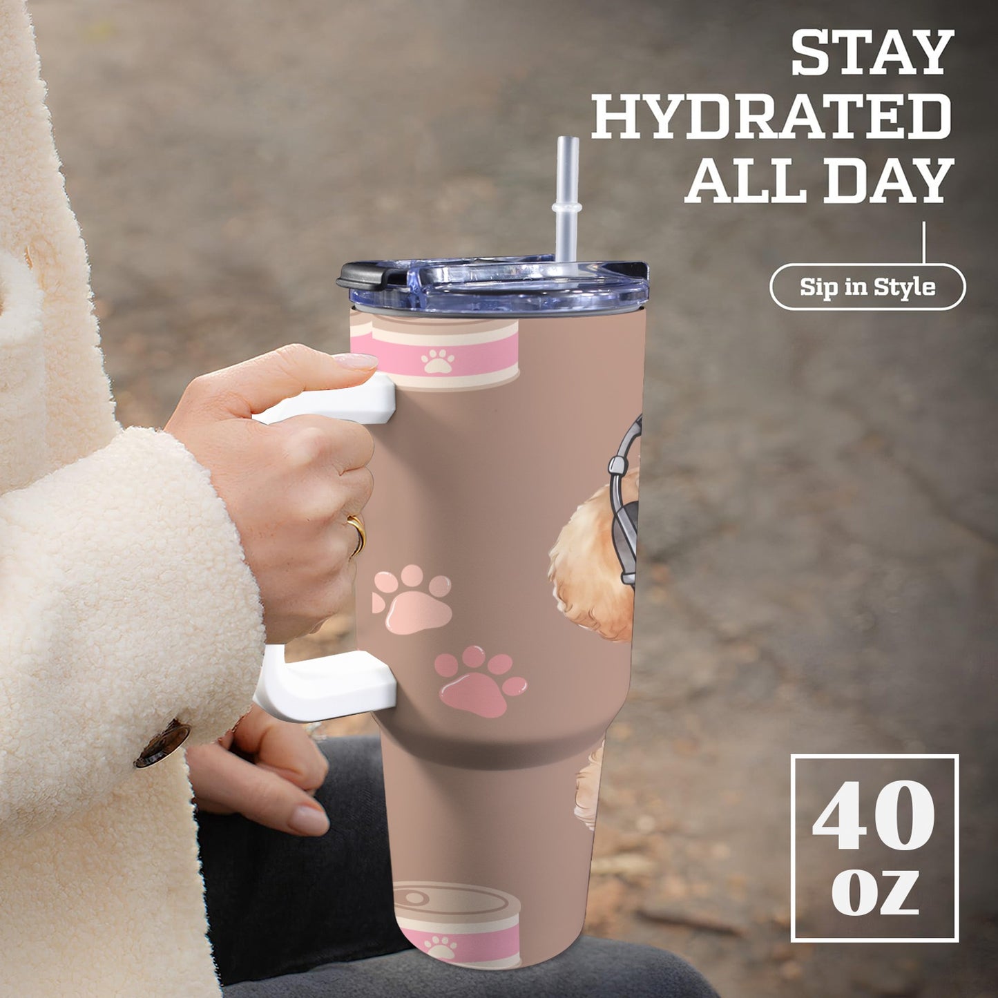 Pet 40 oz Tumbler With White Handle 40oz Tumbler with White Handle