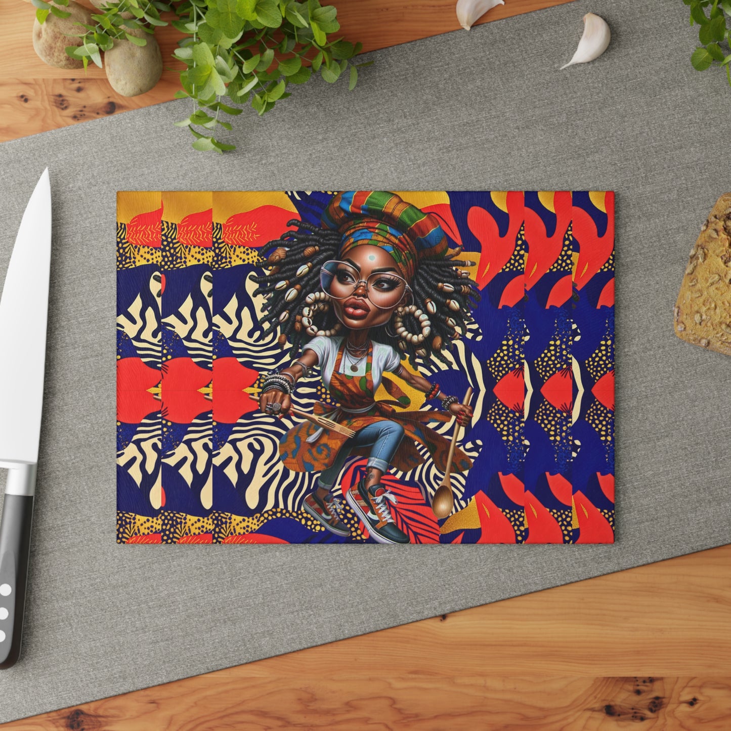 Glass Cutting Board, Afrocentric Kitchen Decor, Ankara Pattern Glass Board, Ethnic Design Cheese Board, Unique Housewarming Gift