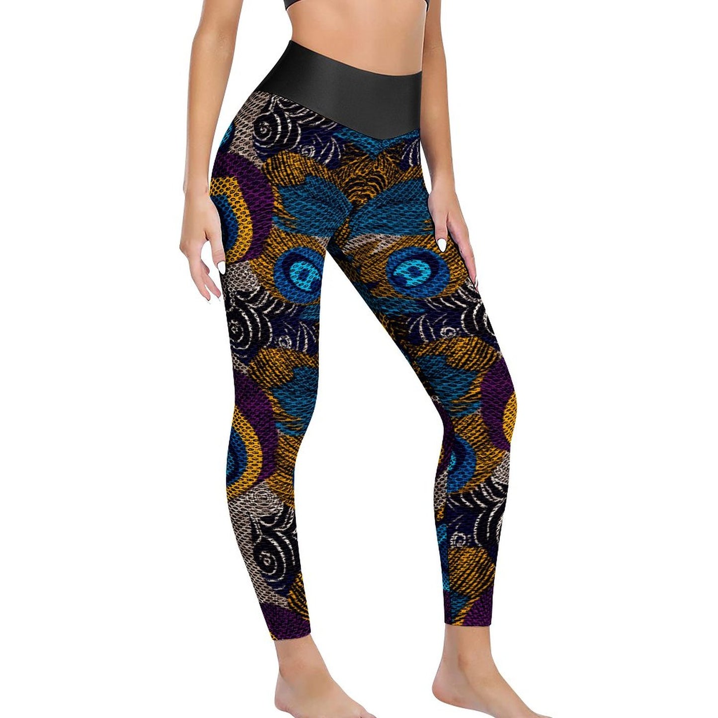 Custom Printed Honeycomb Textured Yoga Pants for Women (All-Over Printing)