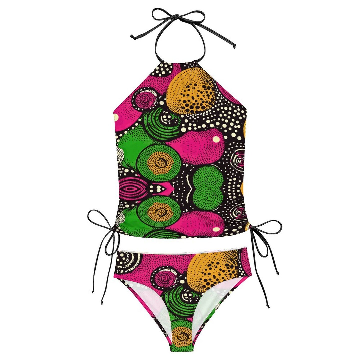 Abstract 2-Piece Women's Tankini Set with High Neck Halter Top F145kA01 (All-Over Printing)