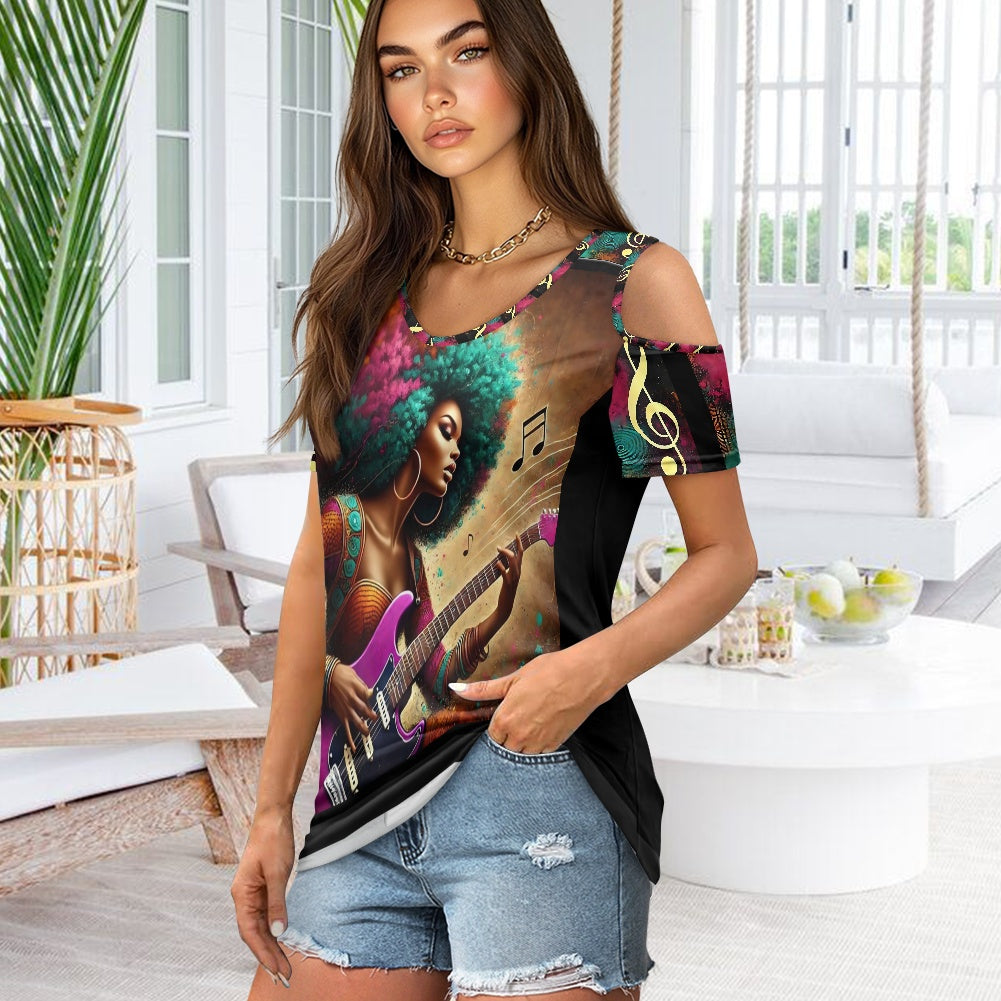 Off-the-shoulder short-sleeved T-shirt