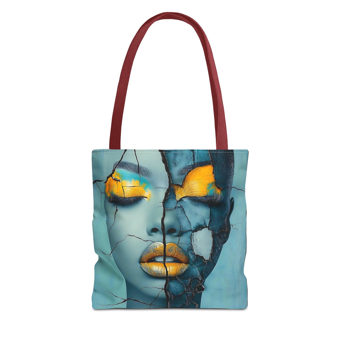 Artistic Cracked Face Tote Bag, Trendy Canvas Bag, Unique Gift for Art Lovers, Fashionable Beach Bag, Stylish Shopping Bag, Cool