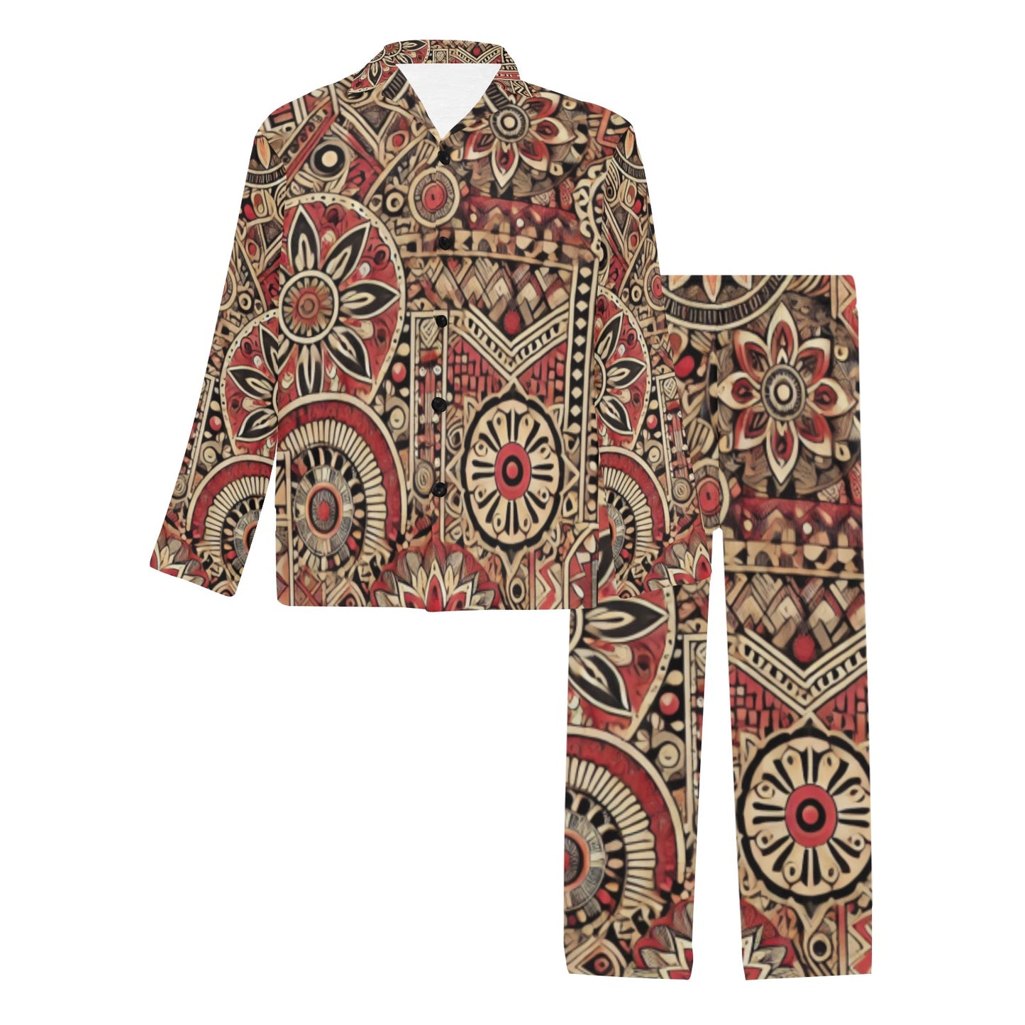 Abstract Pattern Men's Pajama Set Men's V-Neck Long Pajama Set