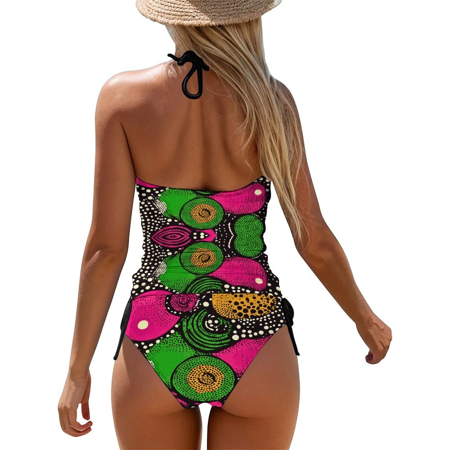 Abstract 2-Piece Women's Tankini Set with High Neck Halter Top F145kA01 (All-Over Printing)