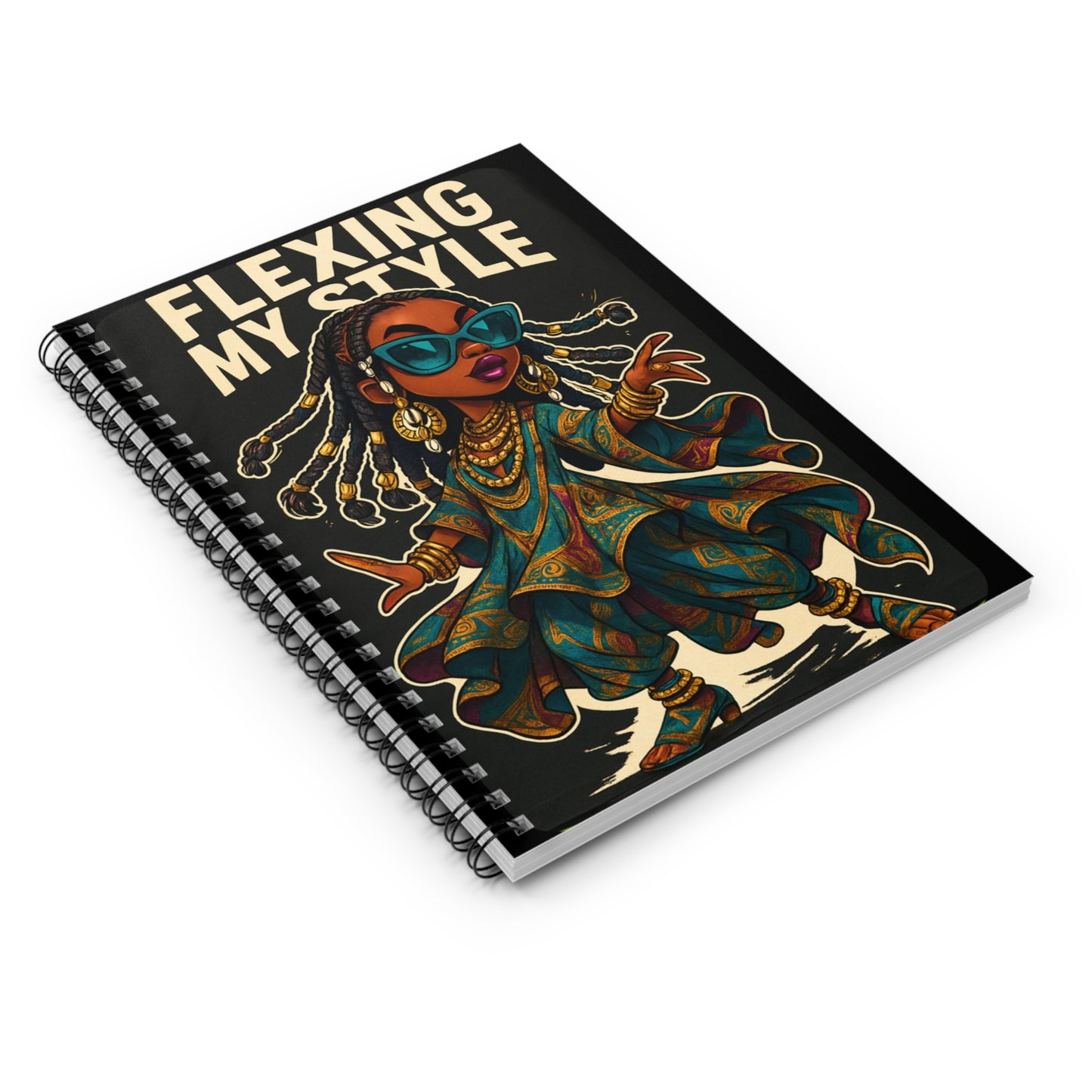 Flexing My Style Spiral Notebook - Ruled Line, Ankara Clothing Diary, Teen Poses African Print Journal, Afrocentric Notepad, Fashionista