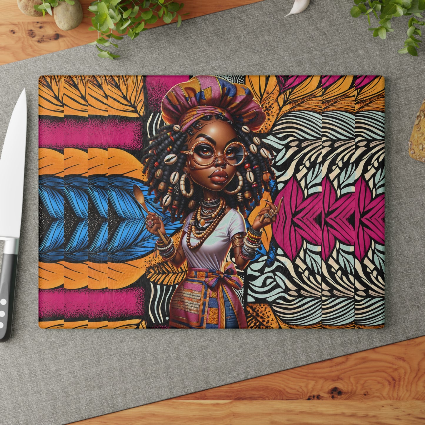 Glass Cutting Board, Afrocentric Kitchen Decor, Ankara Pattern Glass Board, Ethnic Design Cheese Board, Unique Housewarming Gift