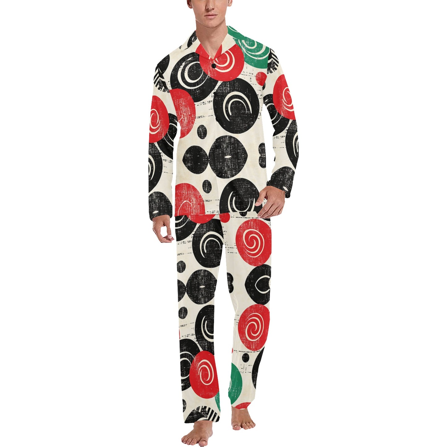 Geometric Pattern Men's Pajama Set Men's V-Neck Long Pajama Set