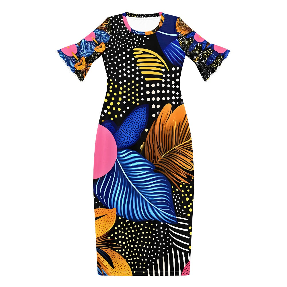 Women's Ruffle Hemmed Sleeves Dress D90