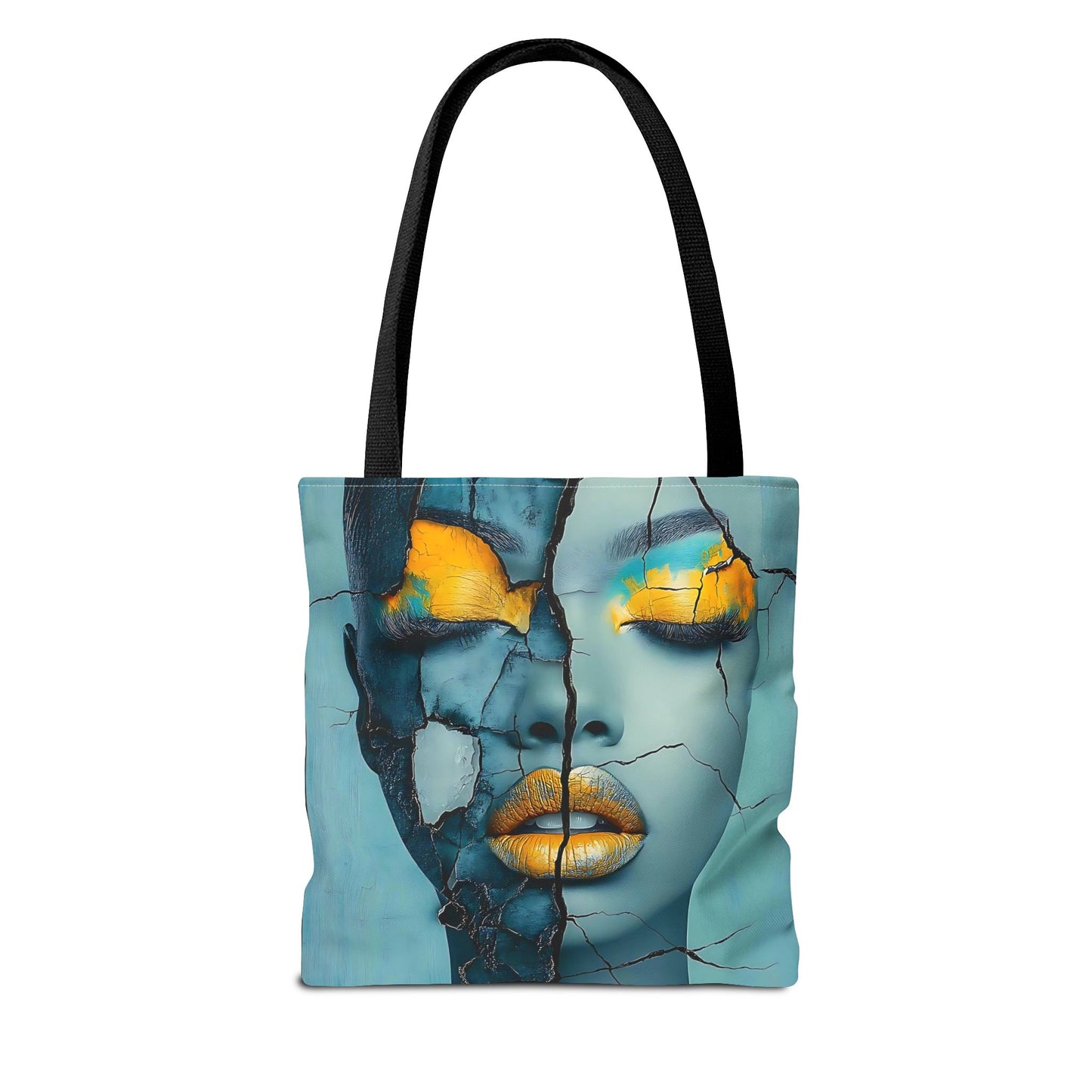 Artistic Cracked Face Tote Bag, Trendy Canvas Bag, Unique Gift for Art Lovers, Fashionable Beach Bag, Stylish Shopping Bag, Cool