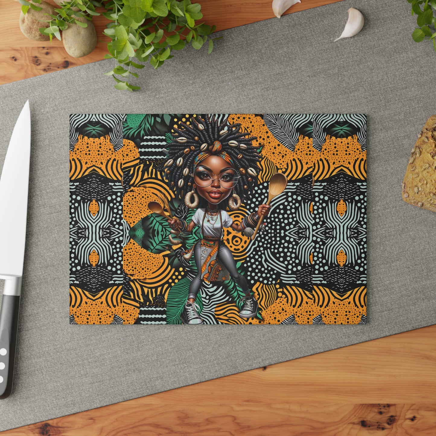 Glass Cutting Board, Afrocentric Kitchen Decor, Ankara Pattern Glass Board, Ethnic Design Cheese Board, Unique Housewarming Gift