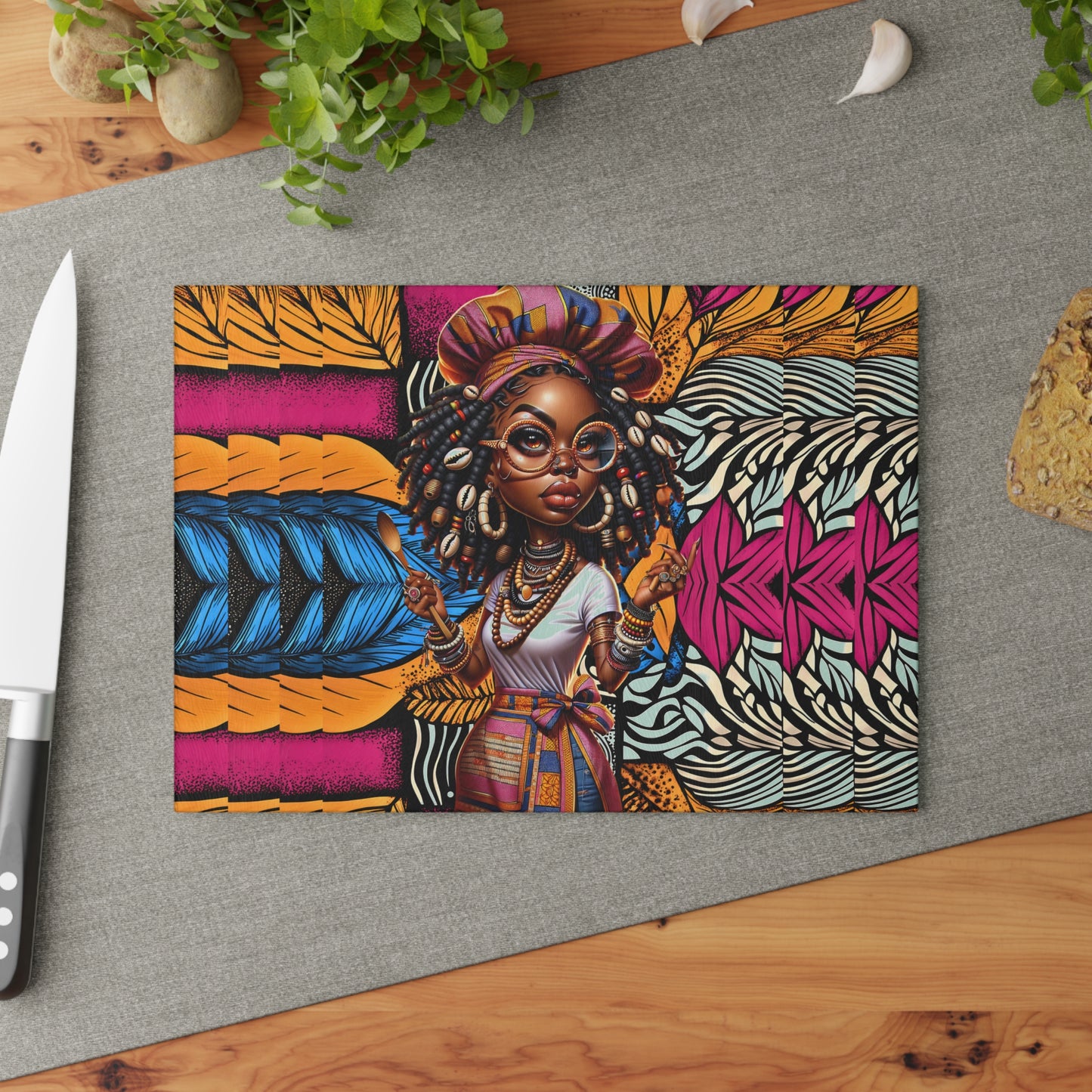 Glass Cutting Board, Afrocentric Kitchen Decor, Ankara Pattern Glass Board, Ethnic Design Cheese Board, Unique Housewarming Gift