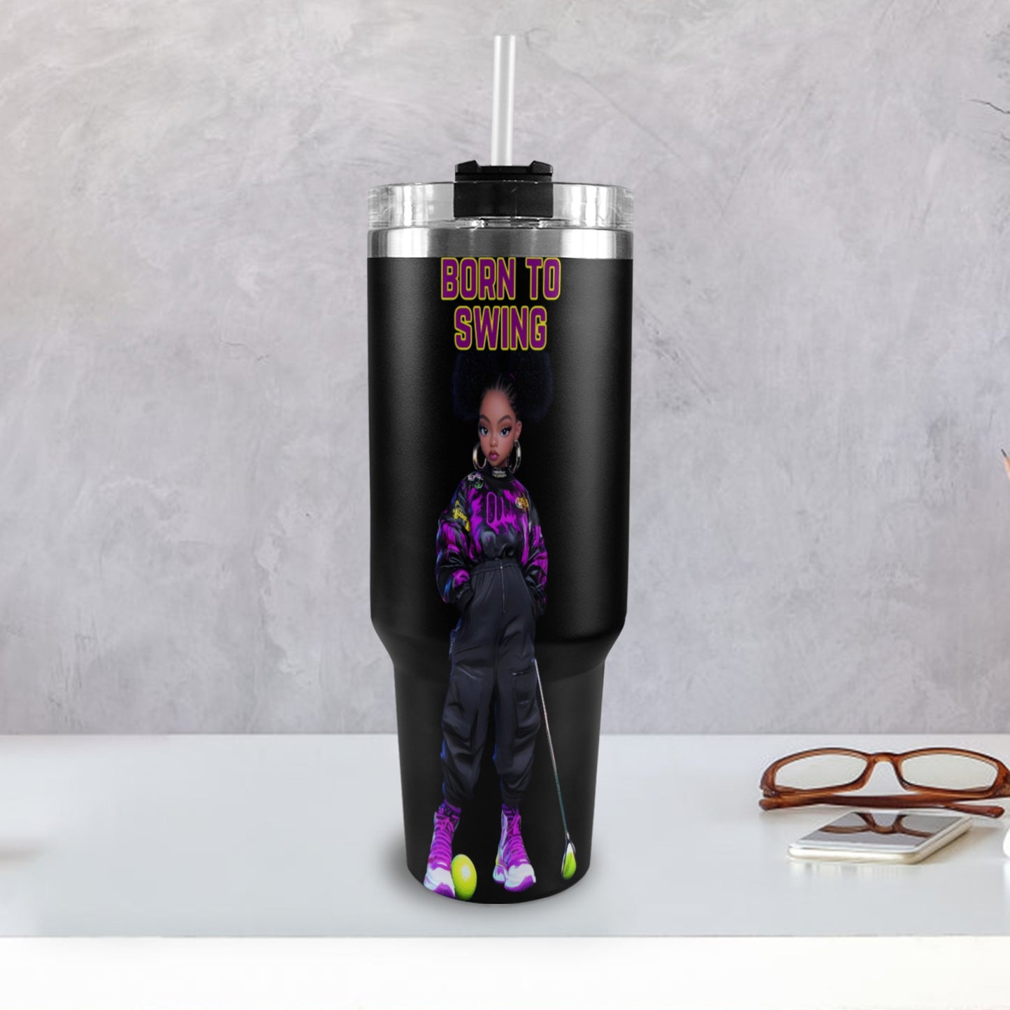 Born to Swing Tumbler 40oz Tumbler with Black Handle