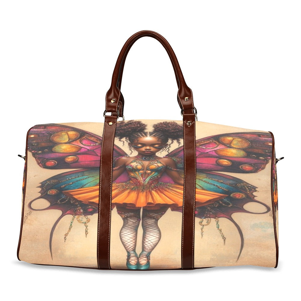 AfroCentric Butterfly Winged Ballerina Large Capacity Travel Bag-Small (Brown Long Patch) (1736) Waterproof Travel Bag/Small (Model 1639)