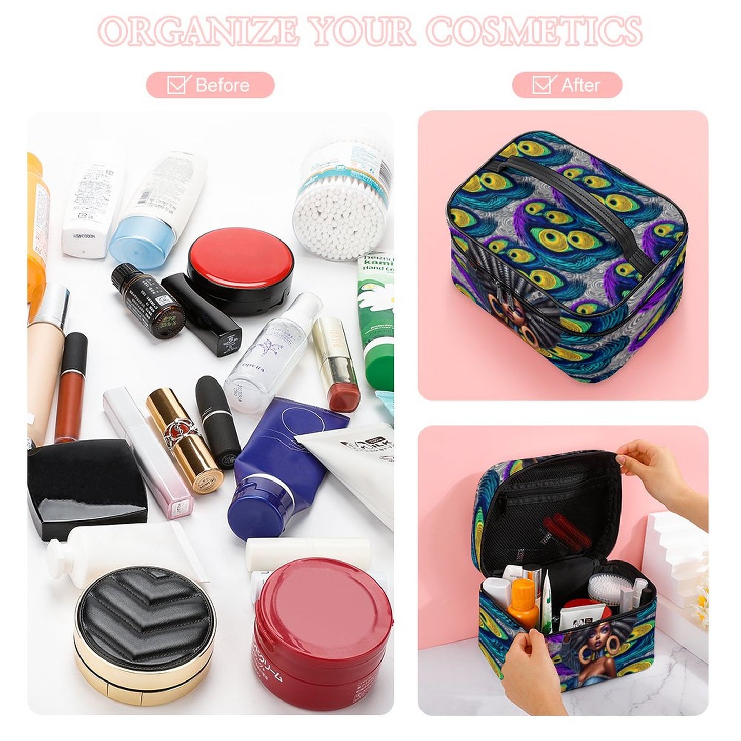 Make-up bag with Lychee pattern PU material